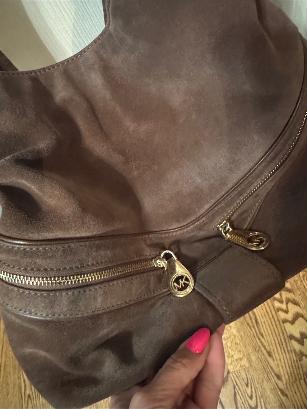 Michael Kors Chocolate Brown Suede Hobo Bag with Gold Hardware - Picture 2 of 4